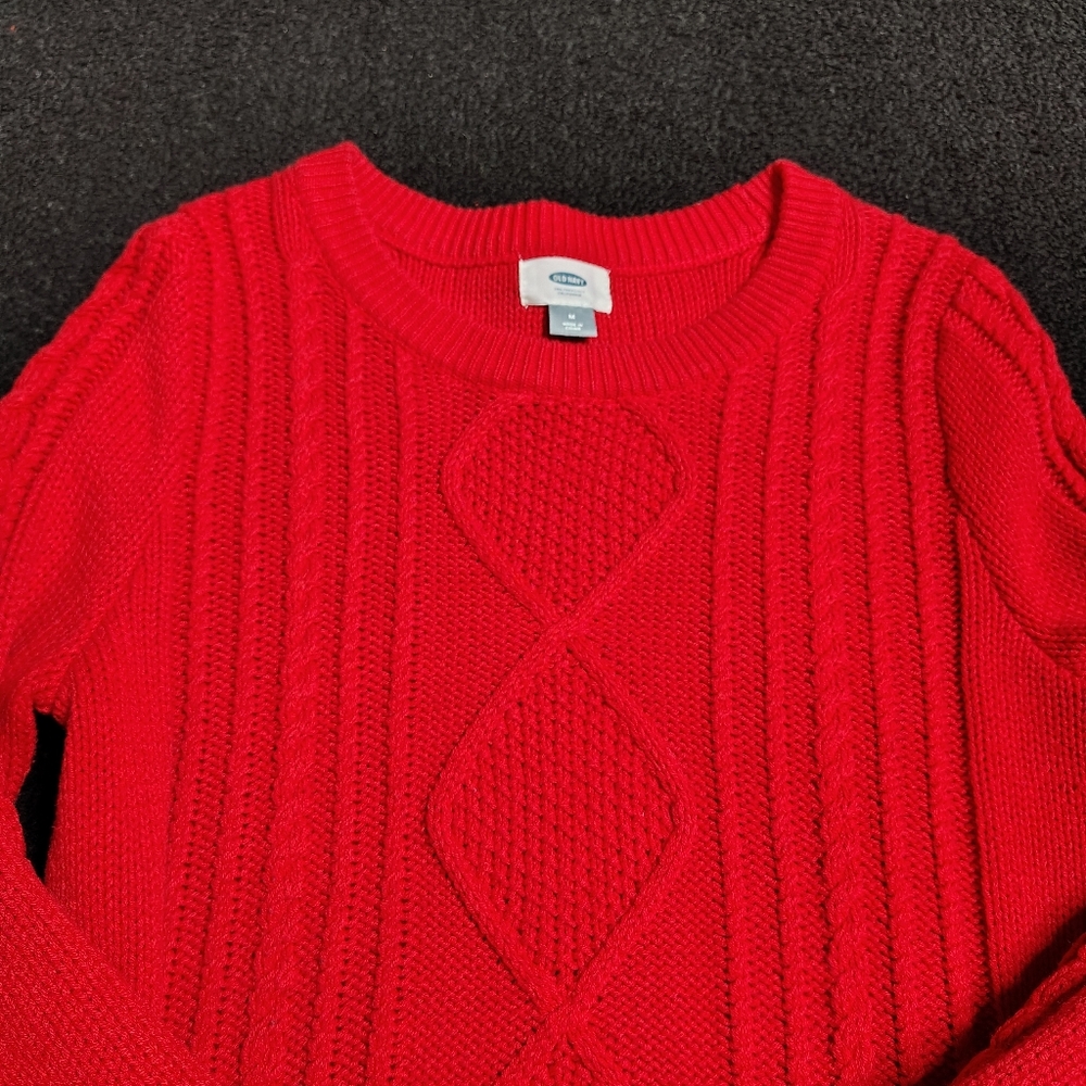 Old Navy Red Cable Knit Pullover Sweater Women's Junior Size Medium